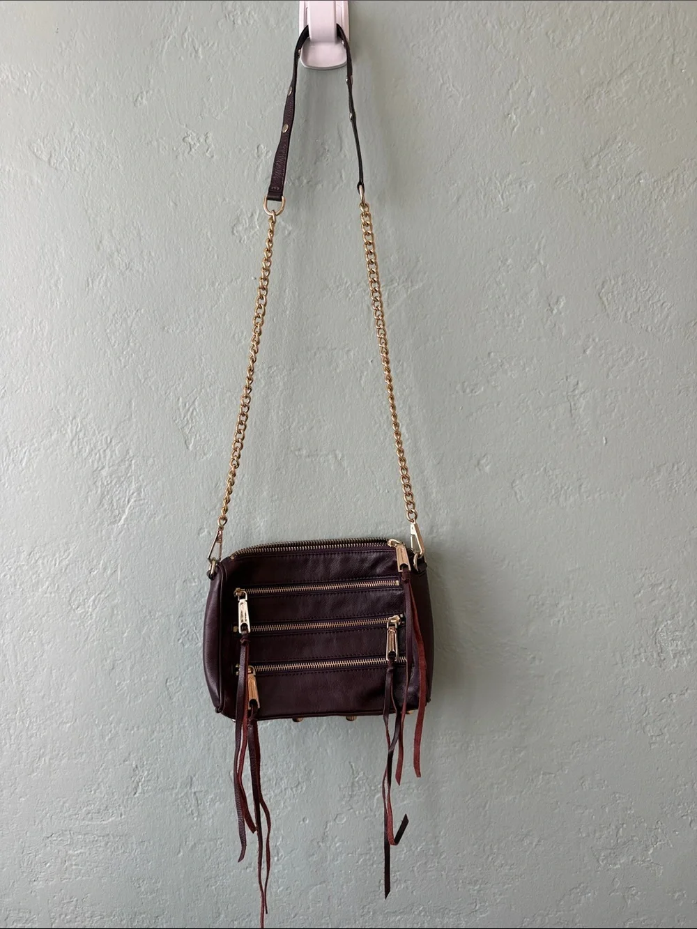 Rebecca Minkoff Compact Dark Purple Crossbody Bag with Gold Chain Strap